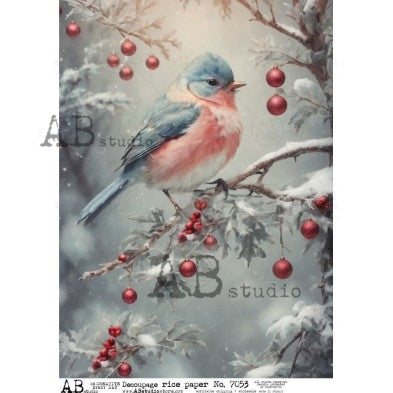 AB Studios Bluebird on Snowy Branch A4 Rice Paper