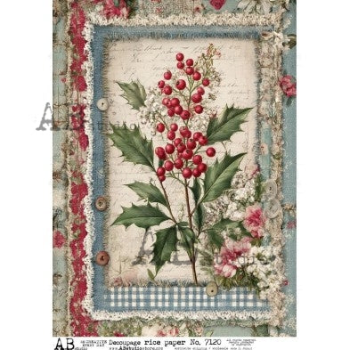 AB Studios Holly & Flowers Vintage Frame A4 Rice Paper