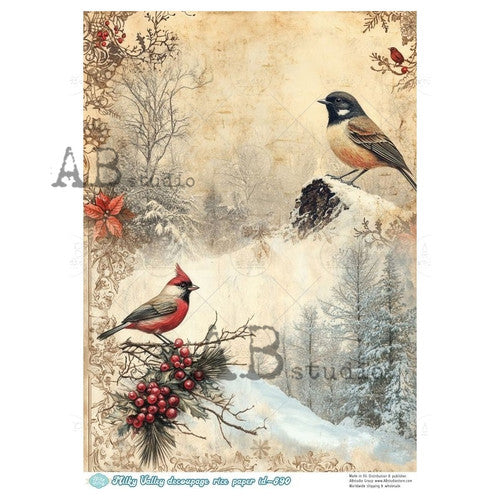 Winter Birds & Snowy Forest – Vintage Holiday Scene