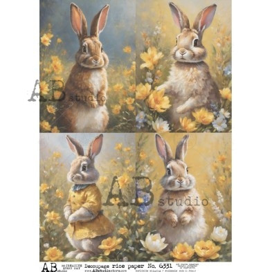 AB Studios Bunny with Yellow Flowers A4 Rice Paper