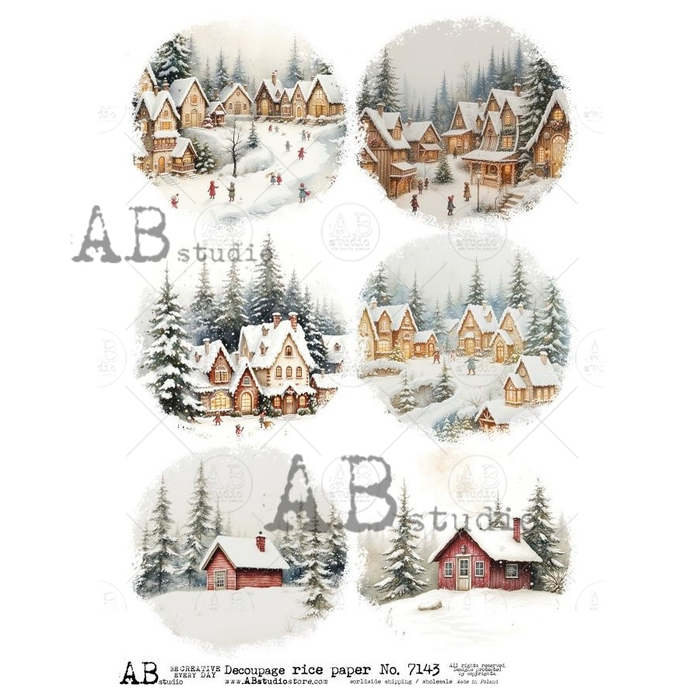 AB Studios Winter Village Houses ABRP_7143, rice paper design by AB Studios, arts & entertainment > hobbies & creative arts > arts & crafts > art & crafting materials > art & craft paper, for decoupage and crafting