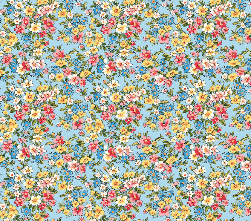 Spring Yellow Pink White and Blue Florals Pattern 2025TC362