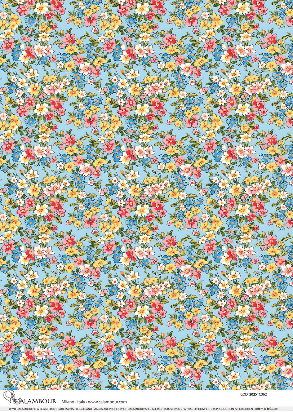 Spring Yellow Pink White and Blue Florals Pattern 2025TC362