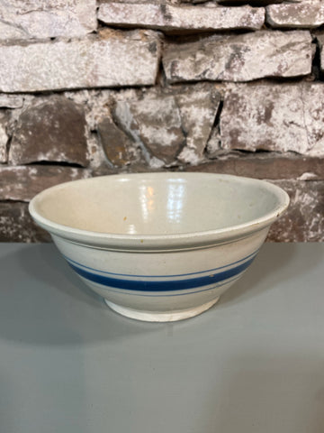 Old ironstone bowl with blue stripes