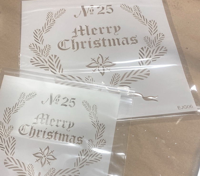 Grain Sack Christmas Stencil. Two sizes