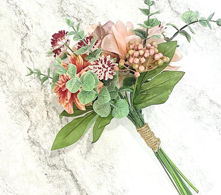 dahlia and succulent bouquet Dahlia and Eucalyptus Market Bouquet