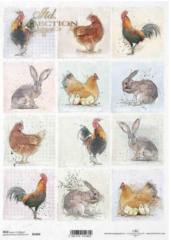 Mini Rooster and Bunnies R1684