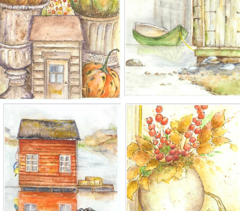 Autumn watercolor 4 pack by ellen j goods