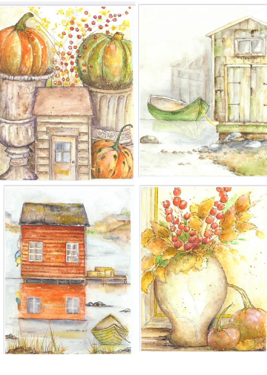 Autumn watercolor 4 pack by ellen j goods
