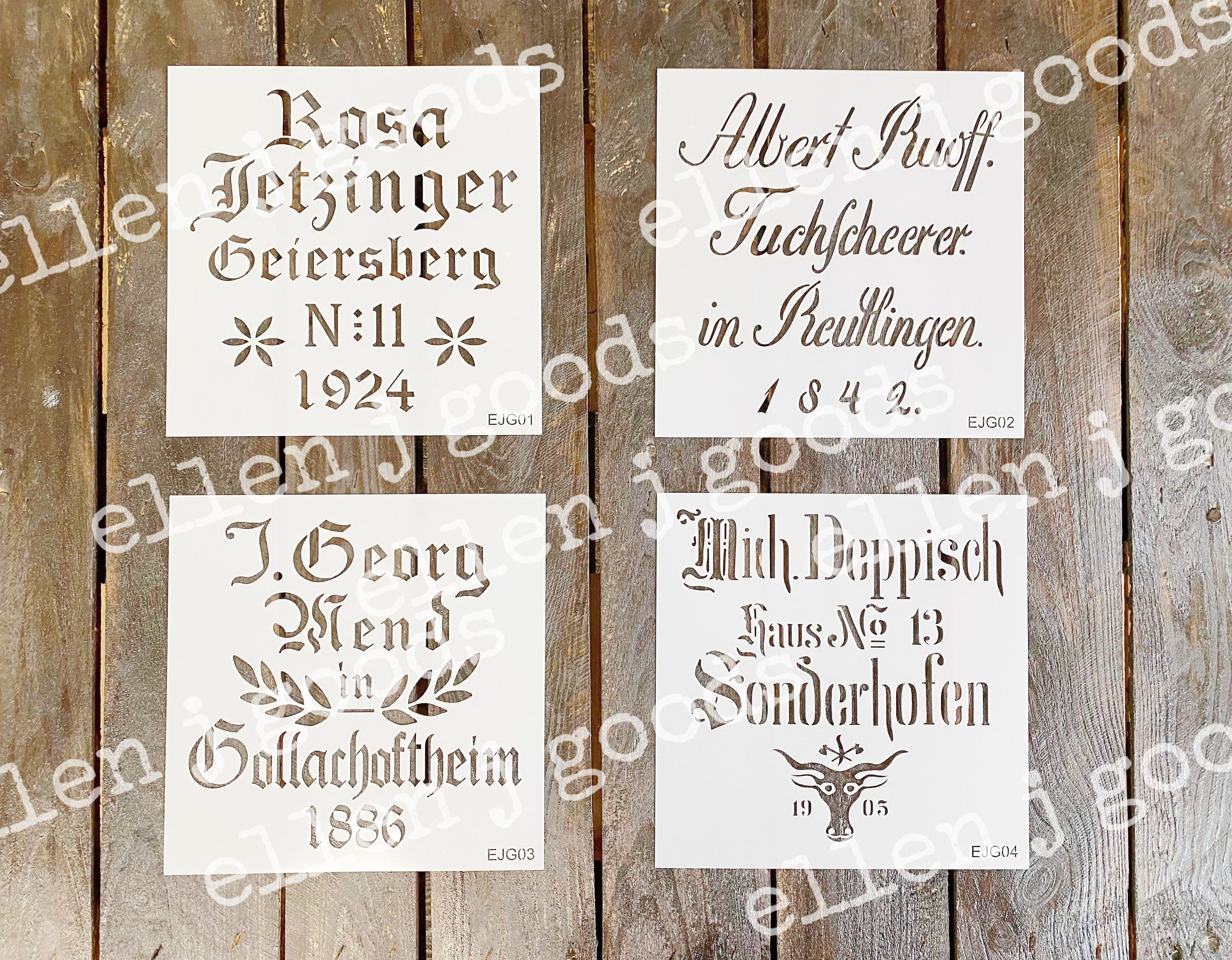 Set of 4 German Grain Sack Stencils, 8 inch