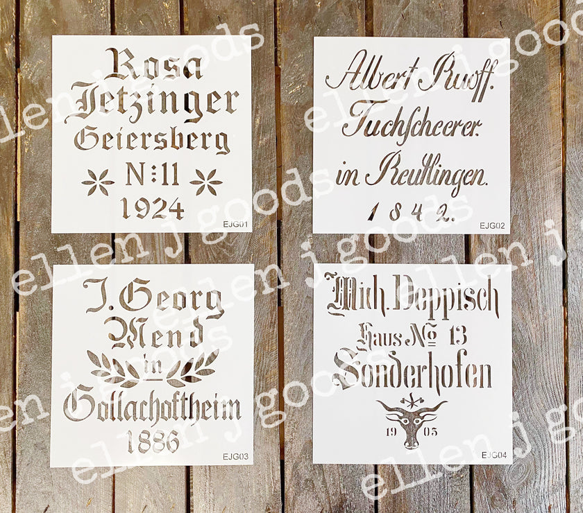 Set of 4 German Grain Sack Stencils, 8 inch