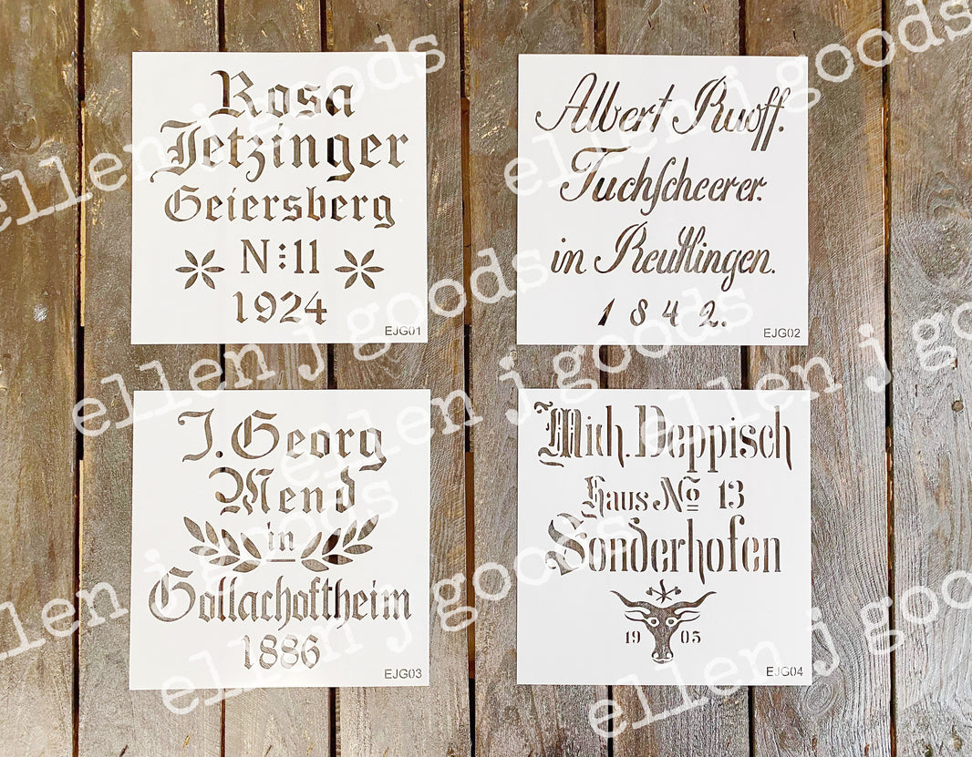 Set of 4 German Grain Sack Stencils, 8 inch