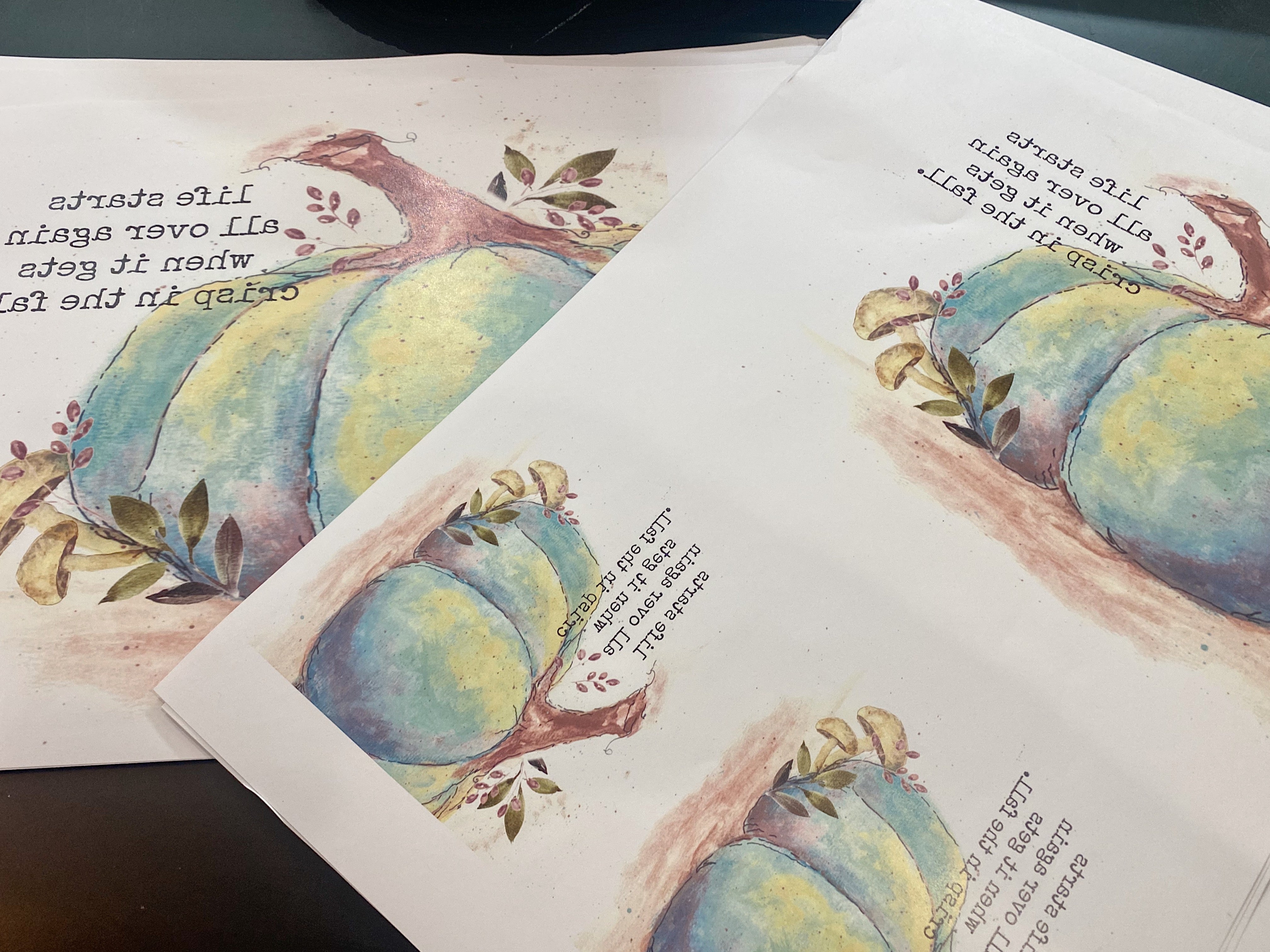 Watercolor Pumpkin Reverse Transfer paper set