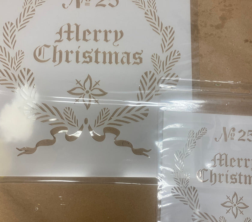 Grain Sack Christmas Stencil. Two sizes