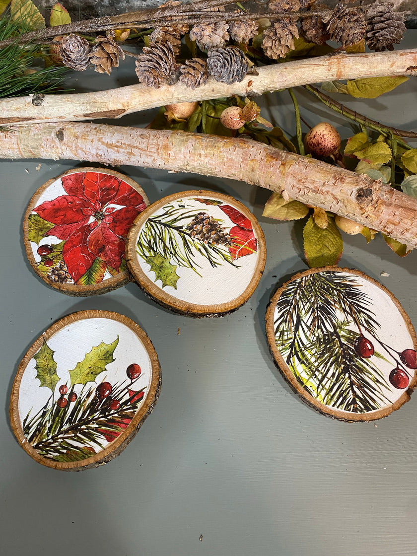 Set of three wood coasters