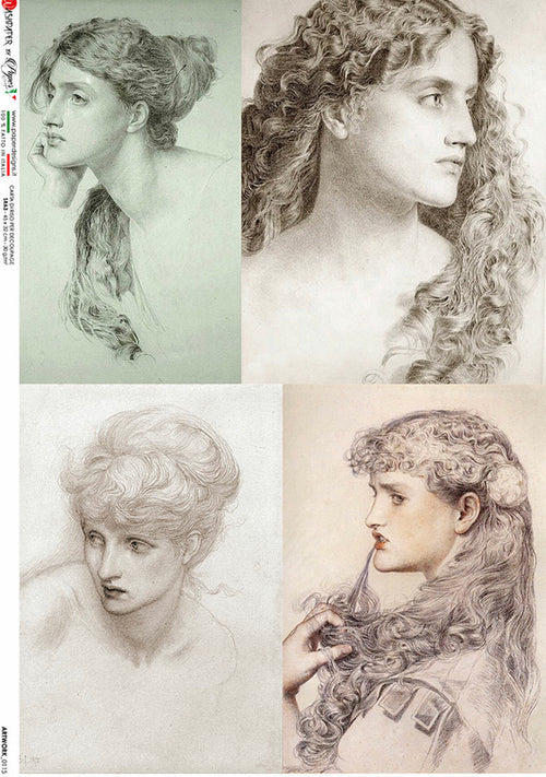 Portraits Artwork 0115, rice paper design by Paper Designs Italy, arts & entertainment > hobbies & creative arts > arts & crafts, for decoupage and crafting