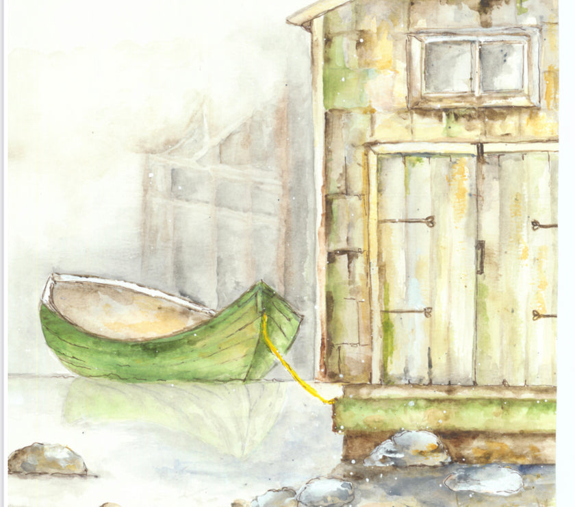 Morning Boathouse by ellen j goods, rice paper design by Decoupage Queen, arts & entertainment > hobbies & creative arts > arts & crafts, for decoupage and crafting