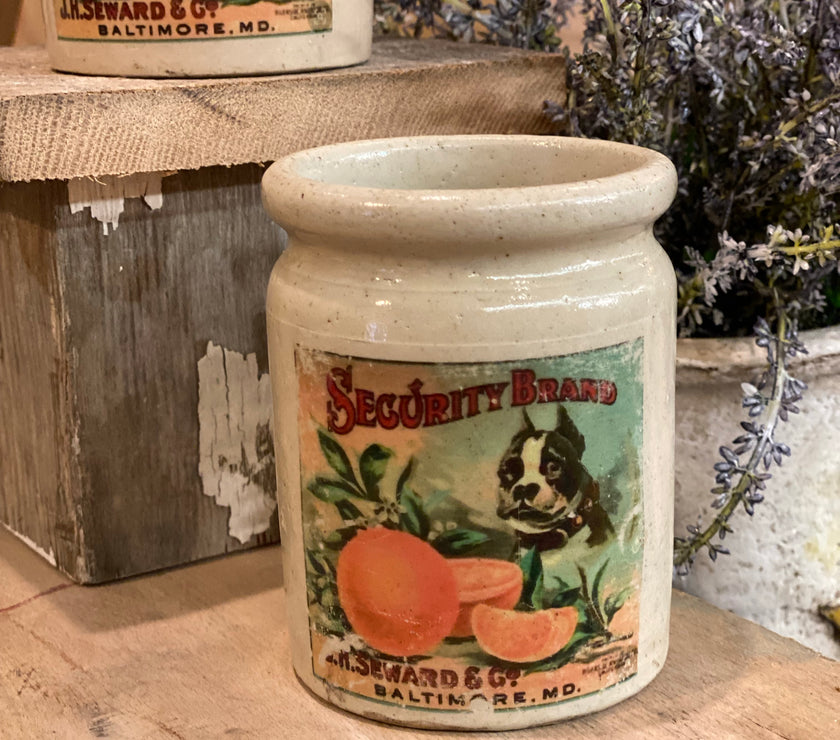 Vintage crock with added label