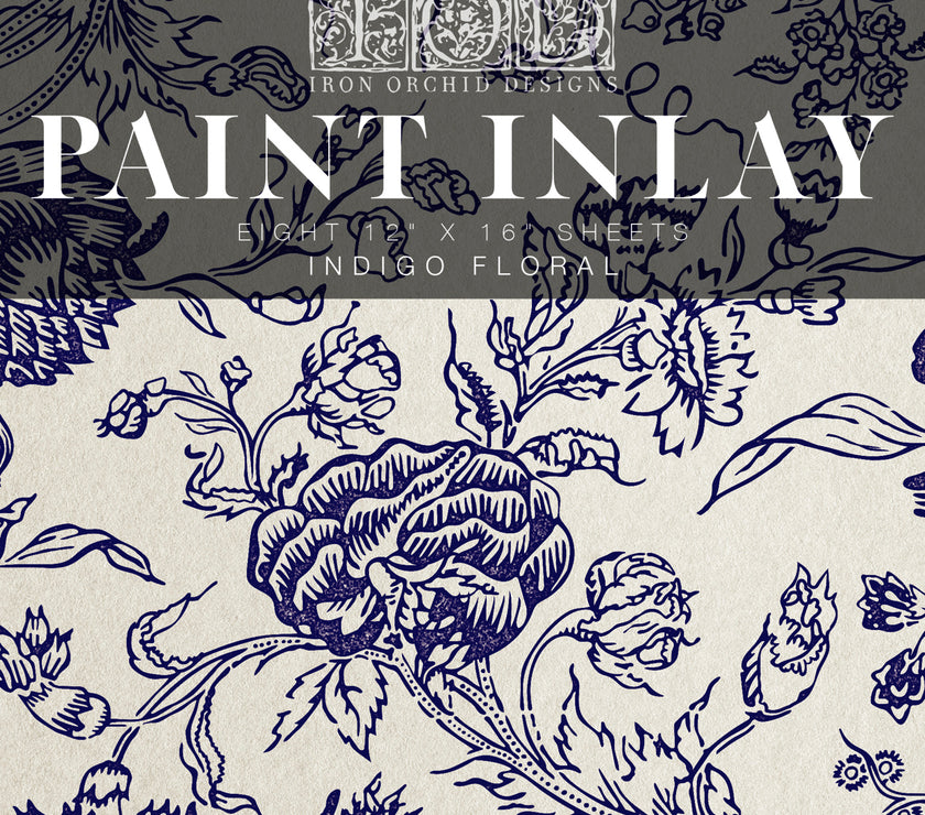INDIGO FLORAL IOD PAINT INLAY 12×16 PAD™