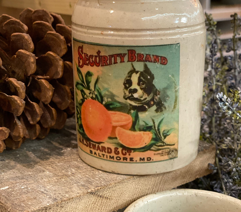 Vintage crock with added label