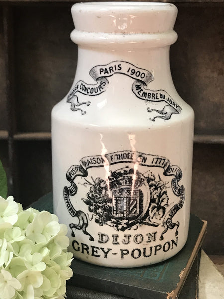 French Antique Advertising Pot – Dijon Grey Poupon – LARGE