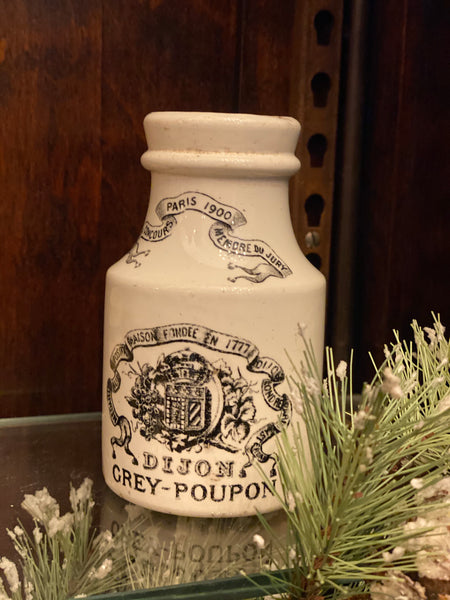 French Antique Advertising Pot – Dijon Grey Poupon – LARGE