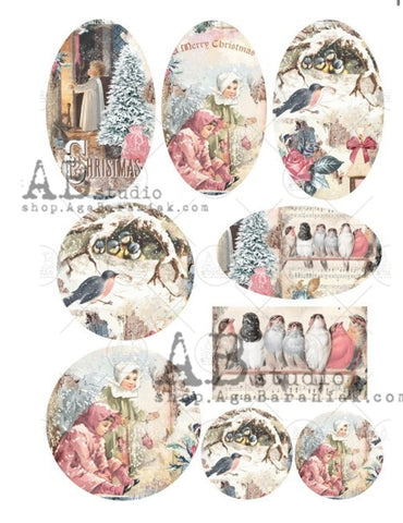 AB Studios Vintage Birds and Children Ornament Scenes Rice Paper A4 0368