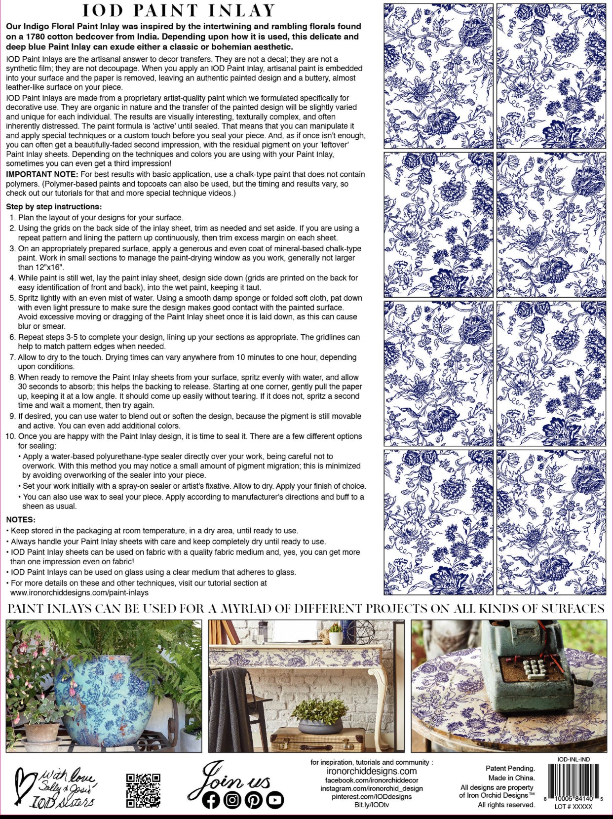 INDIGO FLORAL IOD PAINT INLAY 12×16 PAD™