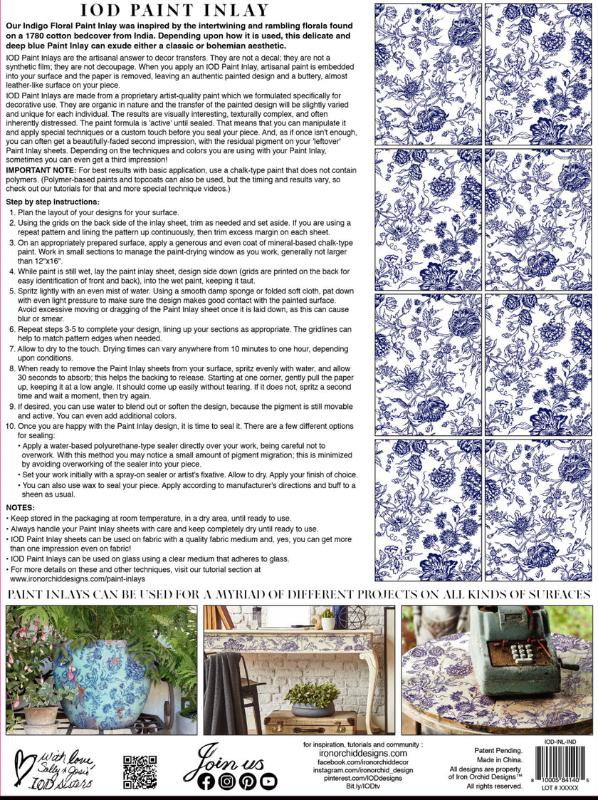 INDIGO FLORAL IOD PAINT INLAY 12×16 PAD™