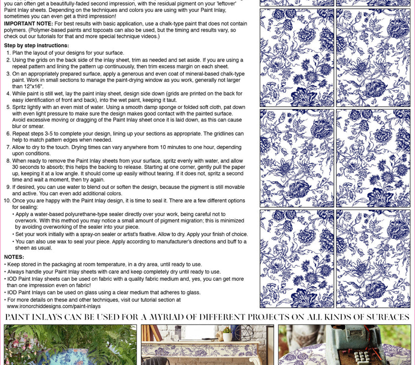 INDIGO FLORAL IOD PAINT INLAY 12×16 PAD™